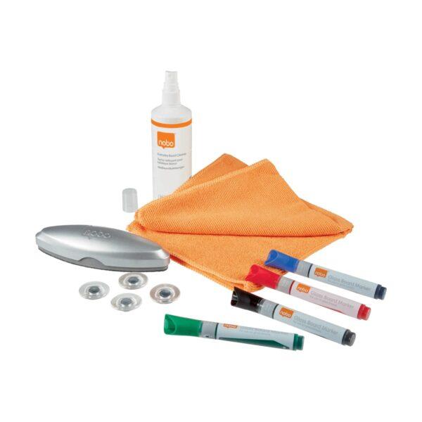 Kit acessórios Premium para quadros de vidro (11 peças: 4 marcad., apag., spray, pano, 4 ímanes)