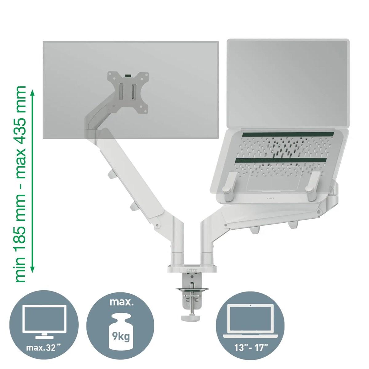 Braço articulado de secretária para monitor e portátil Leitz Ergo